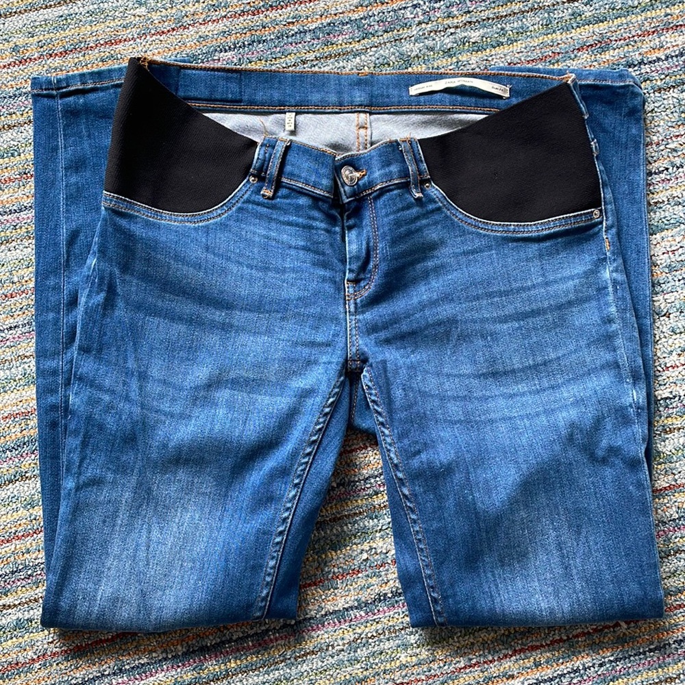 Zara Medium Rise, Slim Fit, Side Panel, Maternity Jean